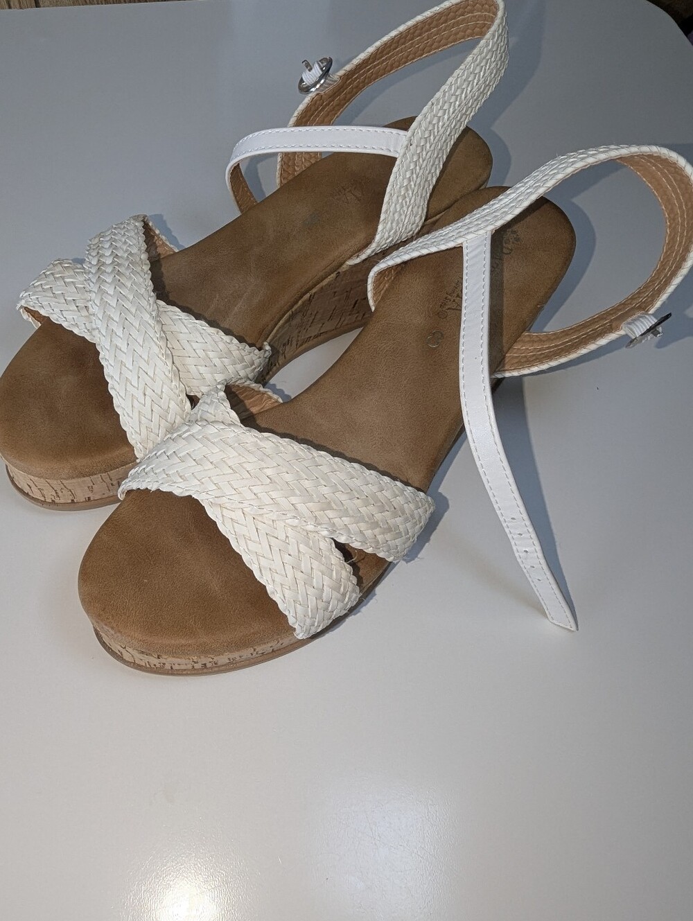 Braided Strap Wedge Sandals in White